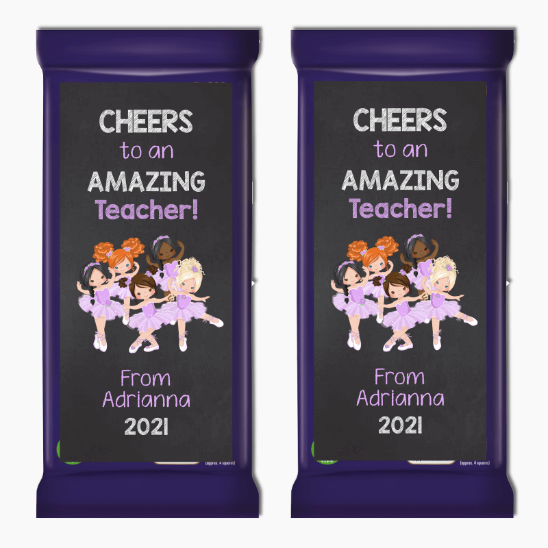 Purple Ballerina Dance Teacher Gift Cadbury Chocolate Labels