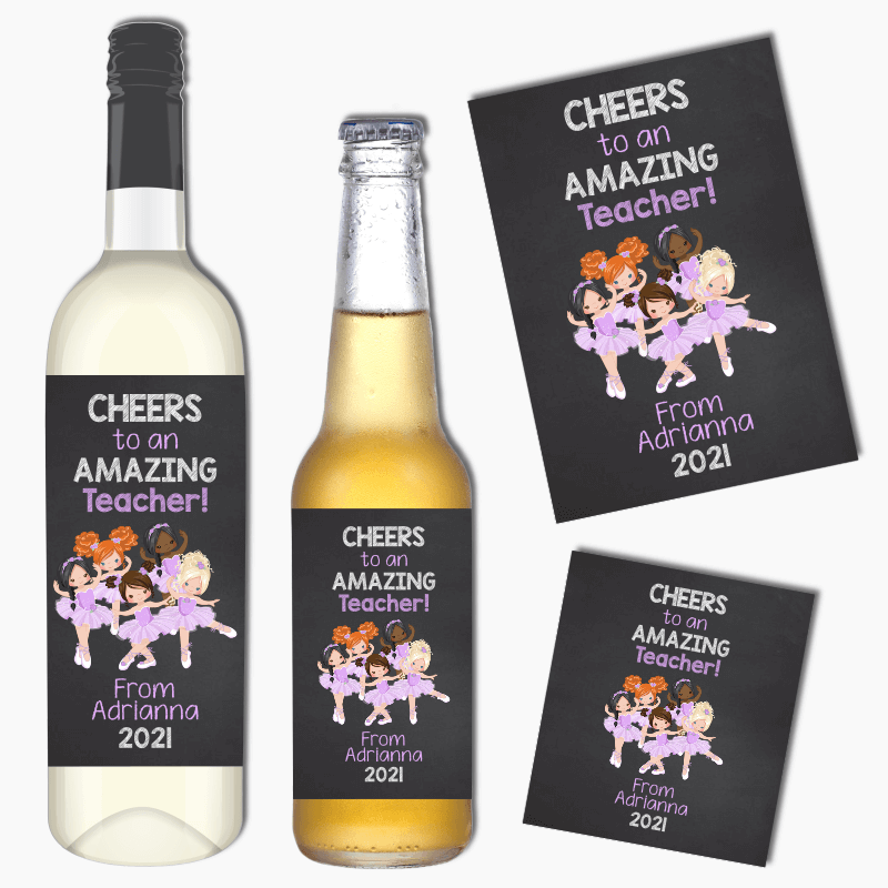 Purple Ballerina Dance Teacher Gift Wine & Beer Labels