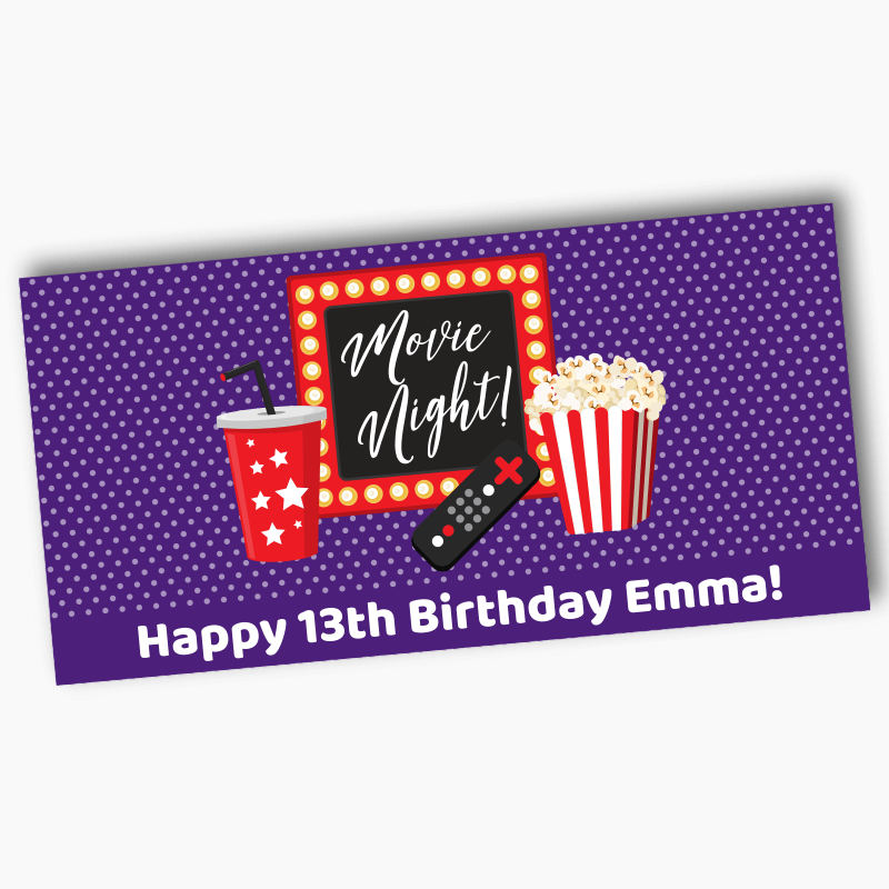 Personalised Purple Movie Night Birthday Party Banners