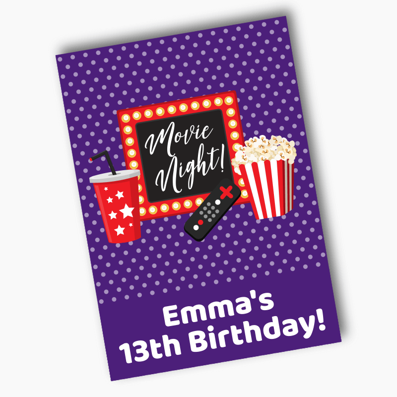 Personalised Purple Movie Night Birthday Party Posters