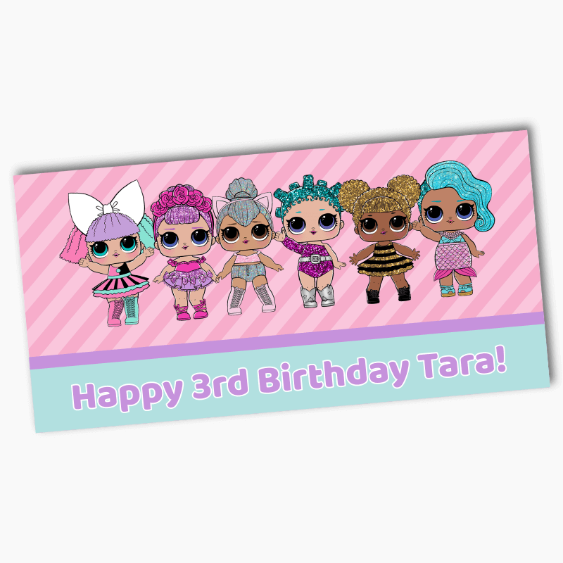 Personalised Purple &amp; Pink Stripe LOL Dolls Birthday Party Banners