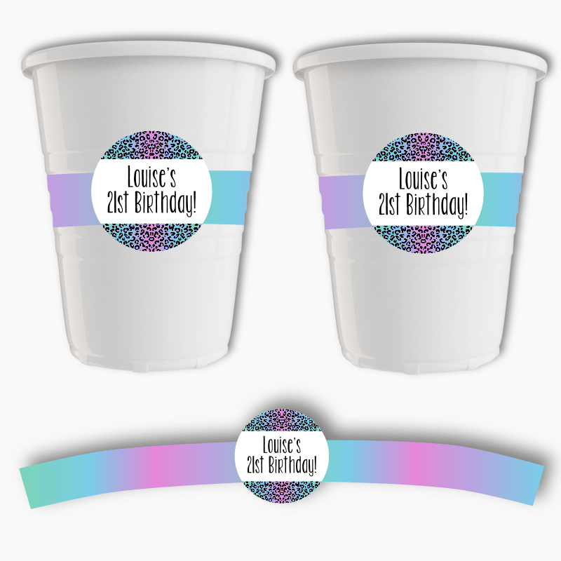 Rainbow Animal Print Birthday Party Cup Stickers