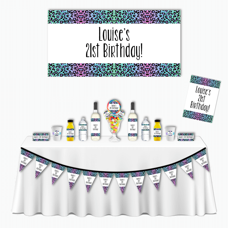 Personalised Rainbow Animal Print Deluxe Birthday Party Decorations Pack