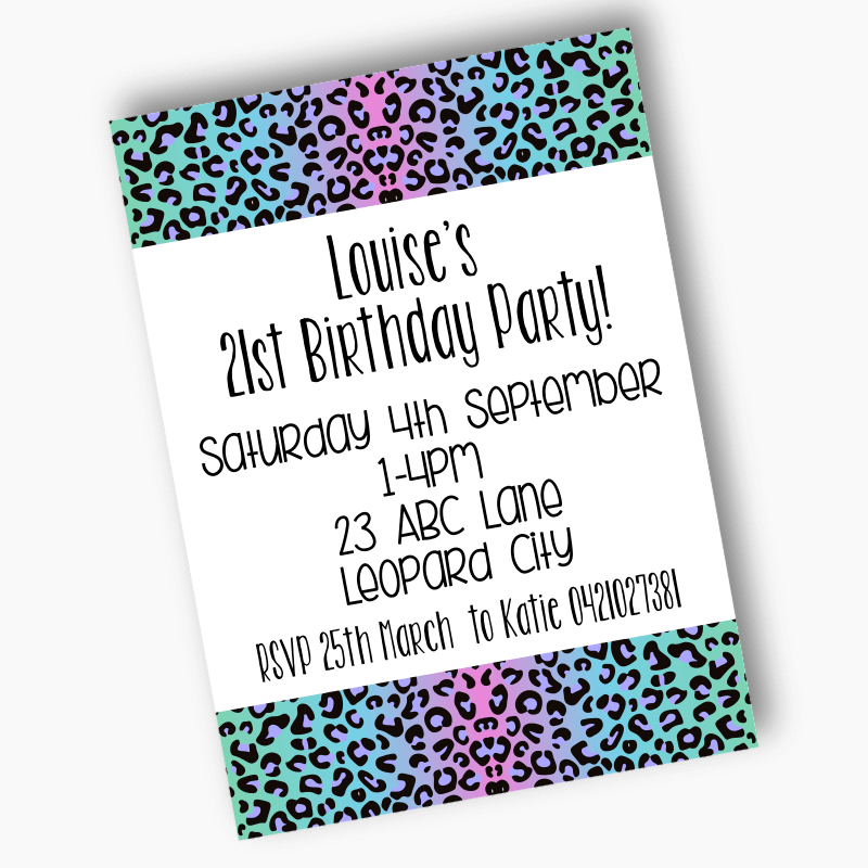 Personalised Rainbow Animal Print Birthday Party Invites