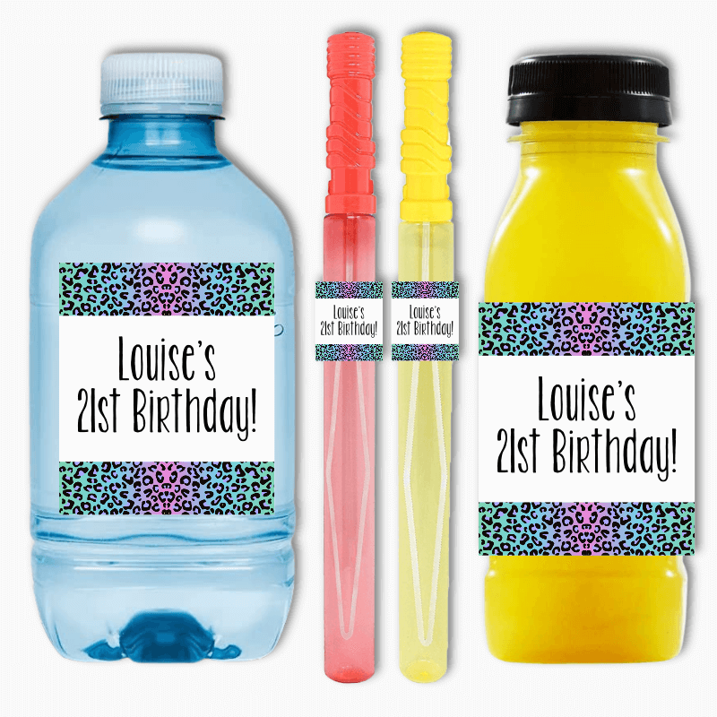 Rainbow Animal Print Birthday Party Rectangle Favour Stickers