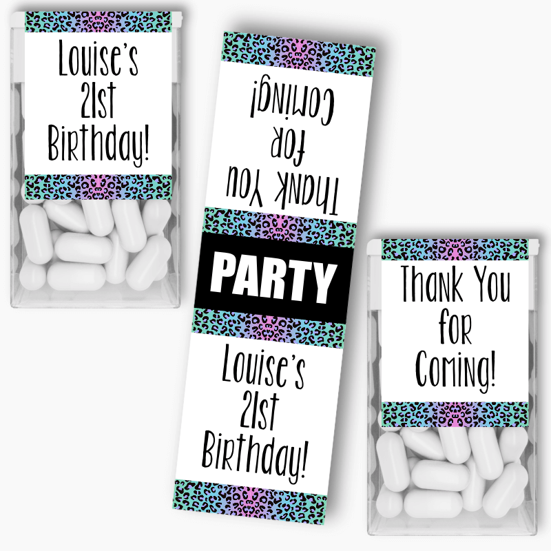 Personalised Rainbow Animal Print Birthday Party Tic Tac Labels