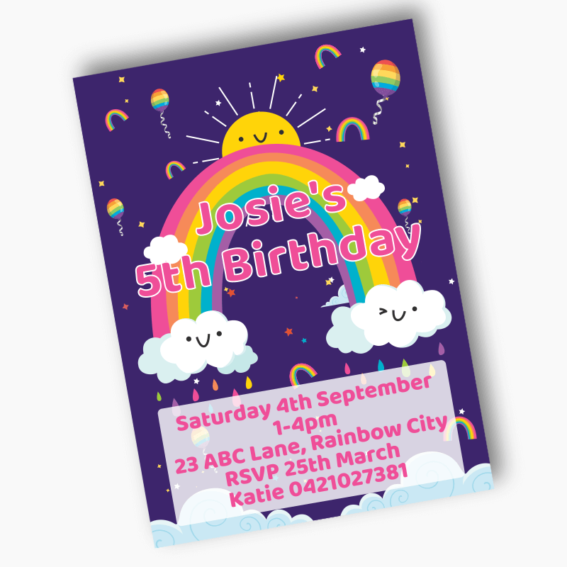 Personalised Rainbow Birthday Party Invites