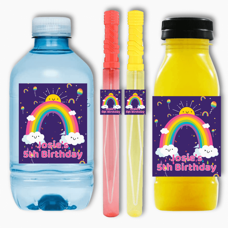 Rainbow Birthday Party Rectangle Favour Stickers