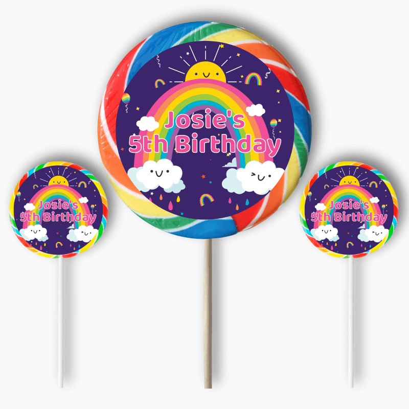 Personalised Rainbow Birthday Party Round Stickers