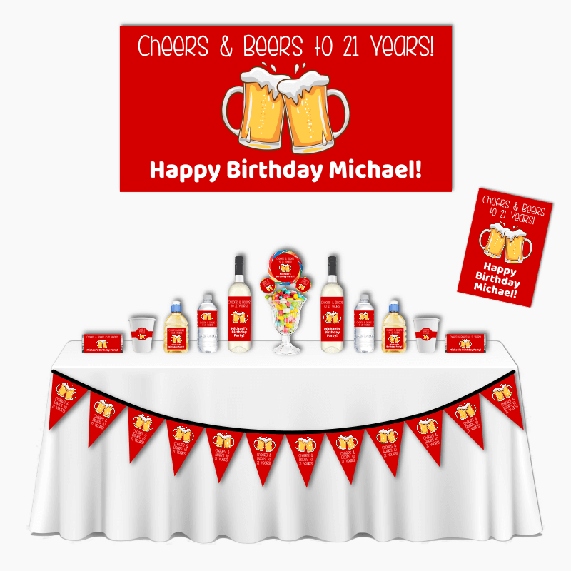 Red Cheers &amp; Beers Deluxe Birthday Party Decorations Pack