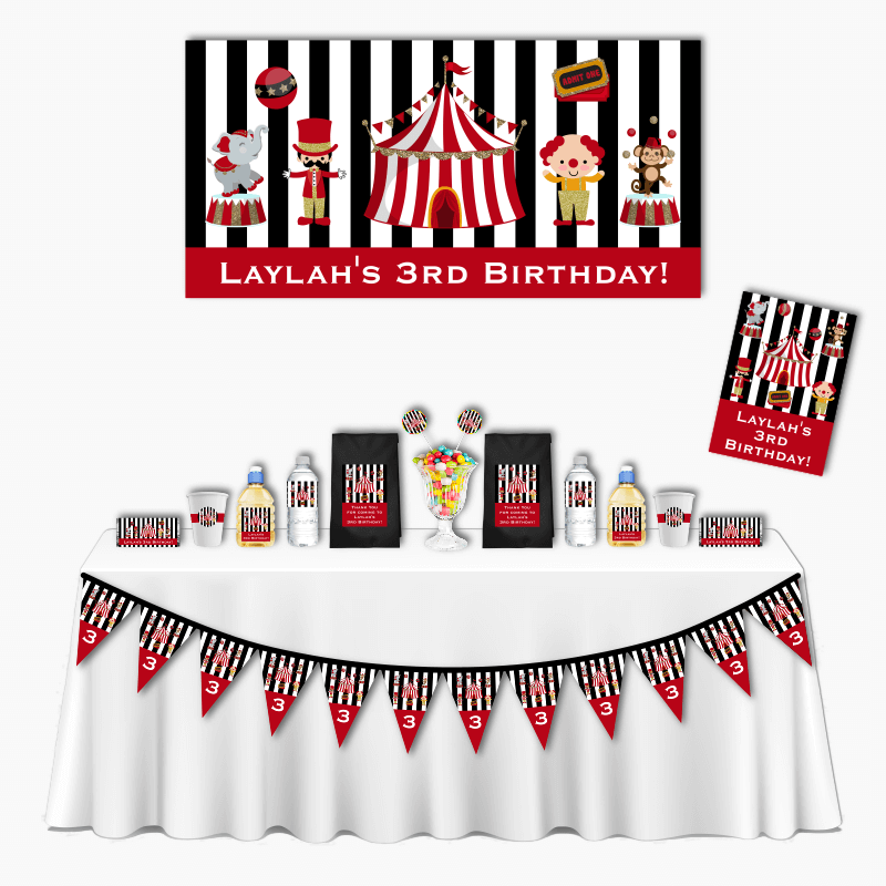 Personalised Red &amp; Black Carnival Deluxe Birthday Party Pack