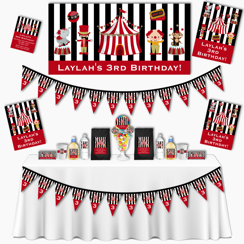 Personalised Red & Black Carnival Grand Birthday Party Decorations Pack