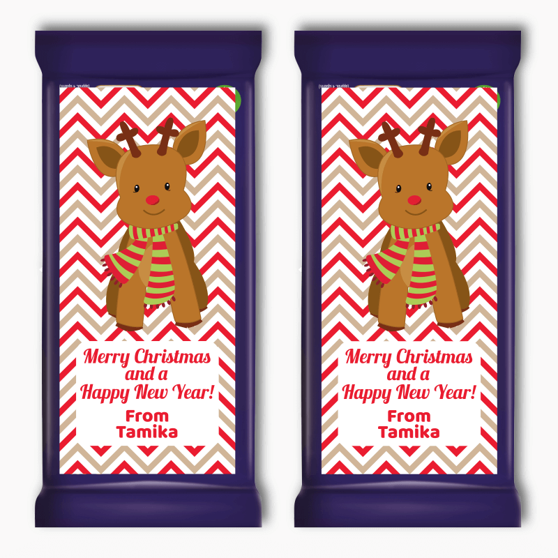 Personalised Reindeer Christmas Gift Cadbury Chocolate Labels