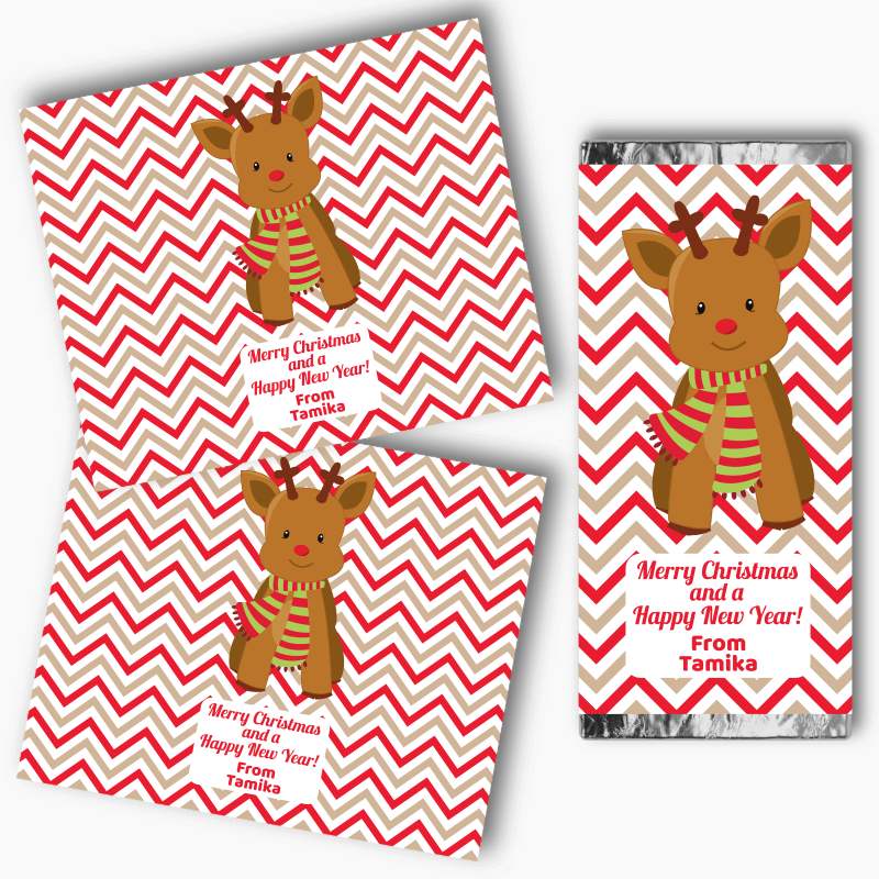 Personalised Cute Reindeer Christmas Gift Mini Chocolate Wrappers