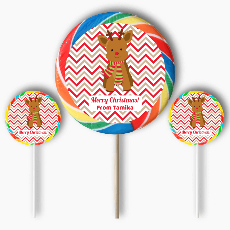 Personalised Reindeer Christmas Gift Round Lollipop Stickers