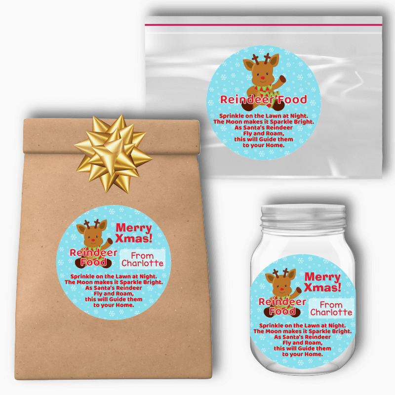 Personalised Reindeer Food Christmas Gift Round Stickers