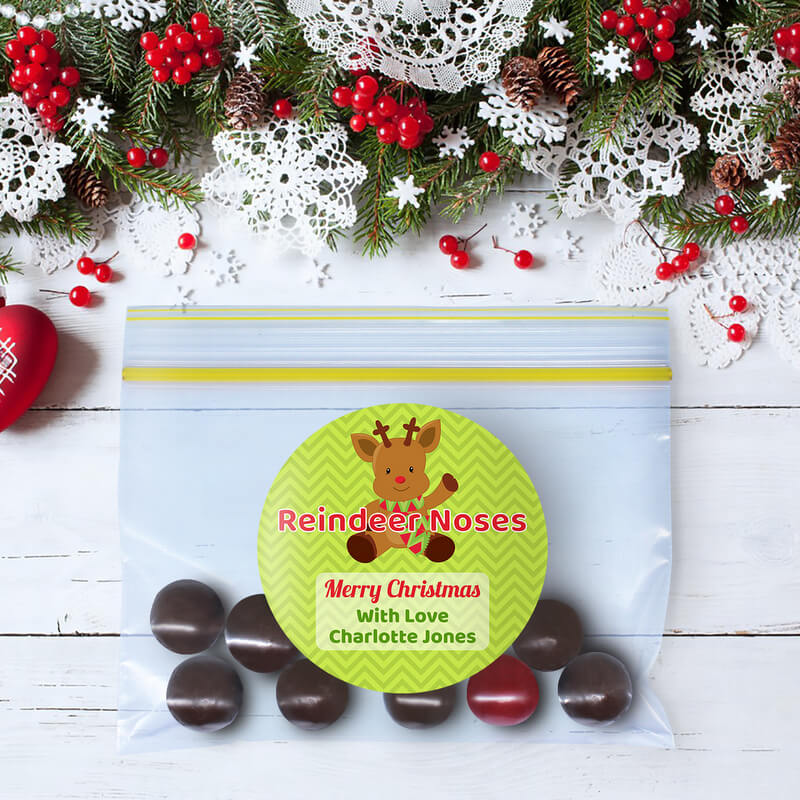 Personalised Reindeer Noses Christmas Gift Round Stickers