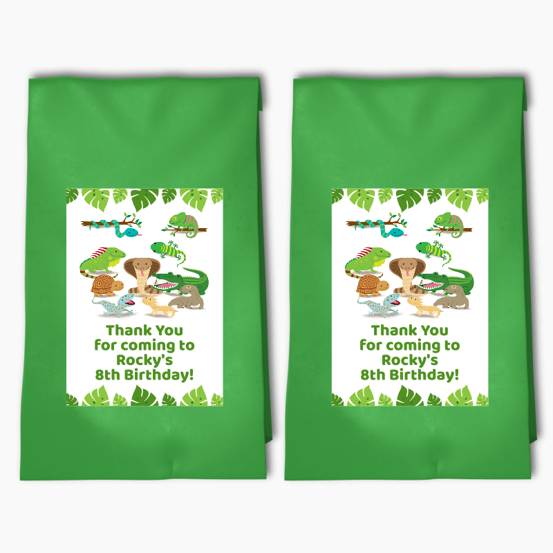 Personalised Reptiles Birthday Party Bags &amp; Labels
