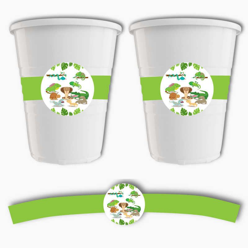 Personalised Reptiles Birthday Party Cup Stickers