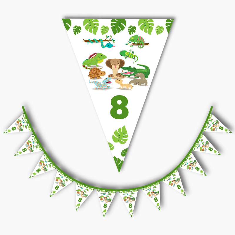 Personalised Reptiles Birthday Party Flag Bunting with Age