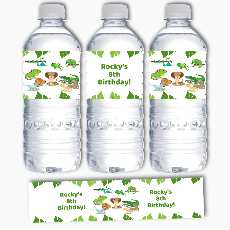 Personalised Reptiles Birthday Party Water Bottle Labels