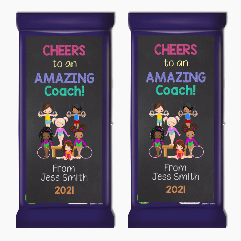 Personalised Rings &amp; Hoops Gymnastics Coach Gift Cadbury Chocolate Labels