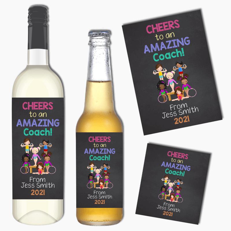 Rings & Hoops Gymnastics Coach Gift Wine & Beer Labels