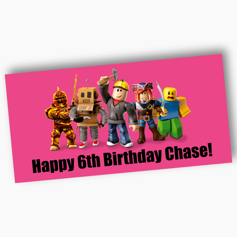 Personalised Roblox Birthday Party Banners - Pink