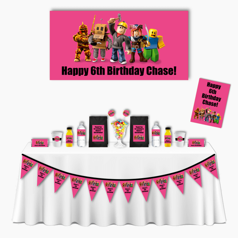 Personalised Roblox Deluxe Birthday Party Pack - Pink