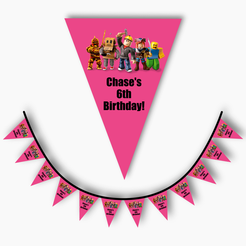 Personalised Roblox Birthday Party Flag Bunting - Pink