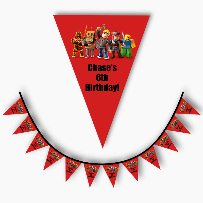 Personalised Roblox Birthday Party Flag Bunting - Red