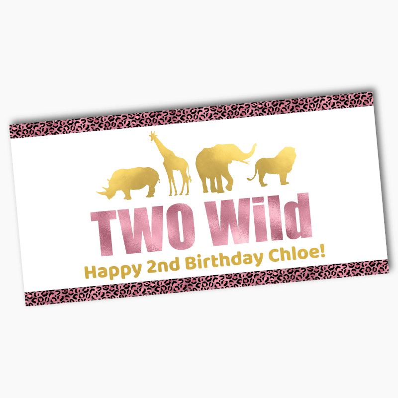 Personalised Rose Pink &amp; Gold Two Wild Birthday Party Banners