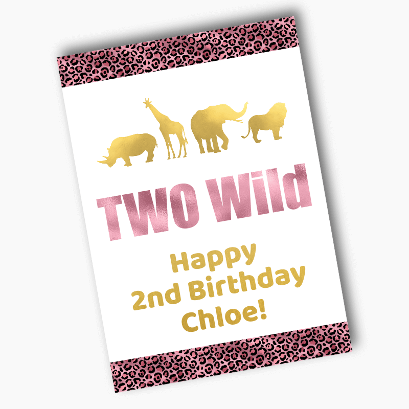 Personalised Rose Pink &amp; Gold Two Wild Birthday Party Posters