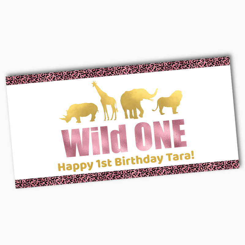 Personalised Rose Pink &amp; Gold Wild One Birthday Party Banners