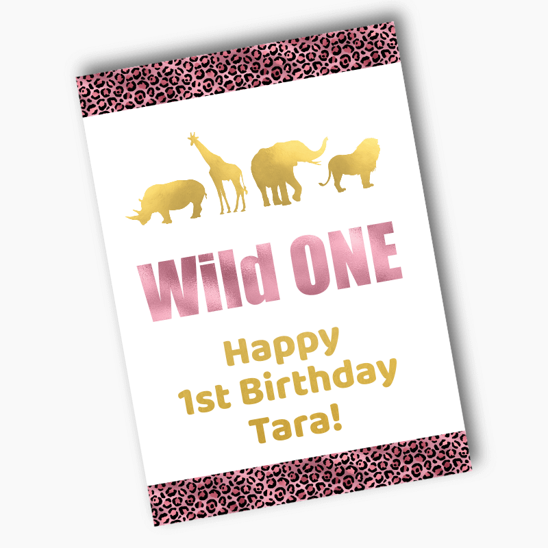 Personalised Rose Pink &amp; Gold Wild One Birthday Party Posters