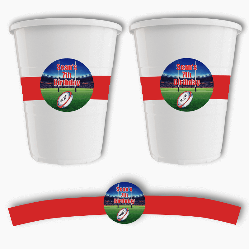 Personalised Rugby League Birthday Party Cup Stickers