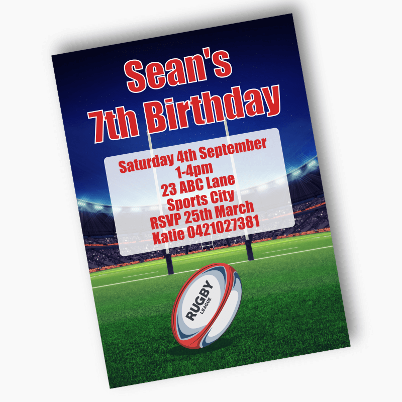 Personalised Rugby League Birthday Party Invites