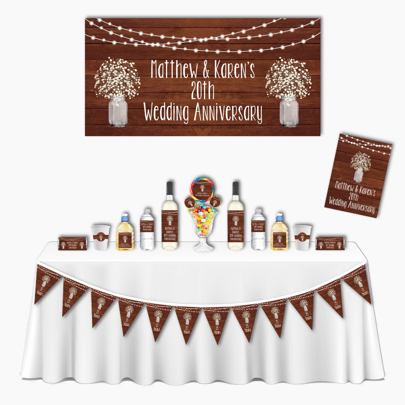 Personalised Rustic Timber &amp; Fairy Lights Deluxe Wedding Anniversary Decorations Pack