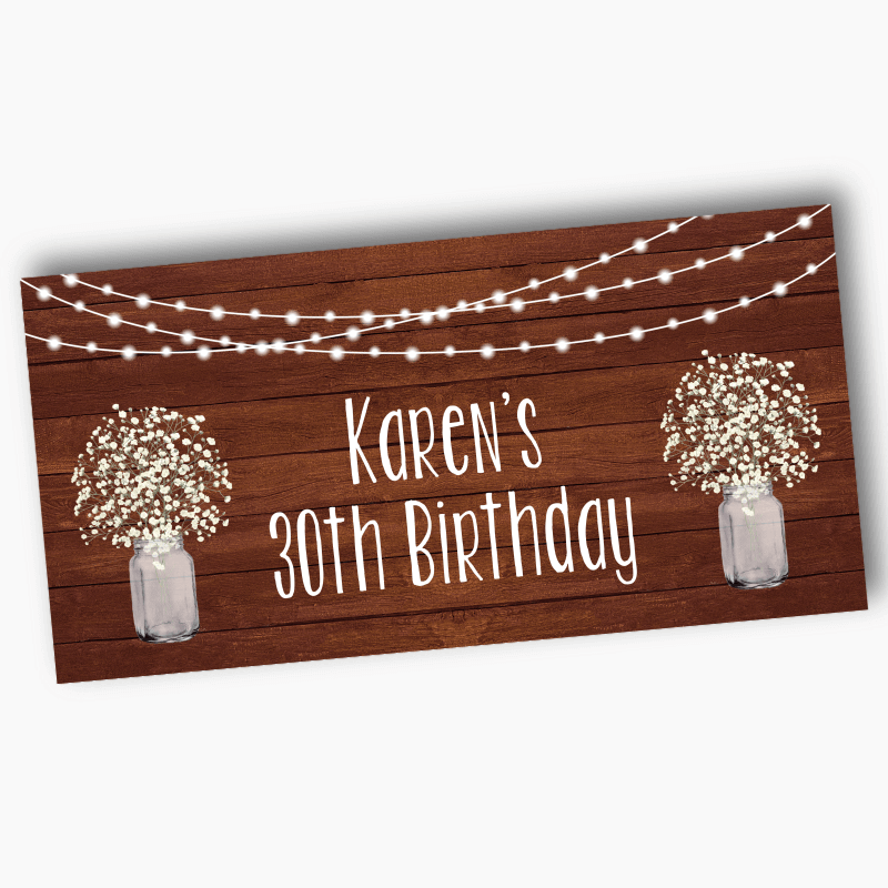 Personalised Rustic Timber & Fairy Lights Party Banner