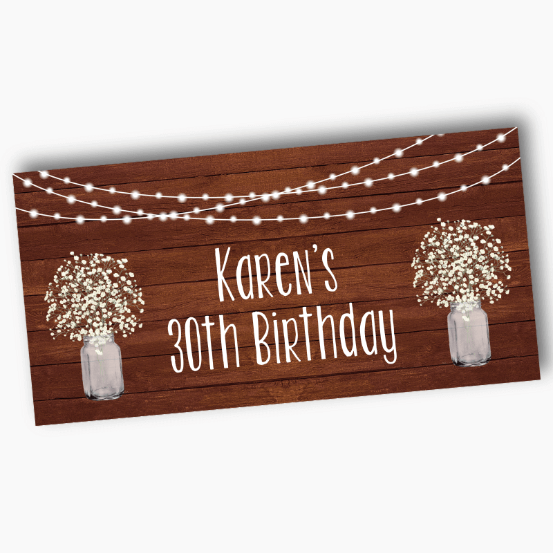 Rustic Timber & Fairy Lights Baby Shower Decorations & Favours - Katie ...