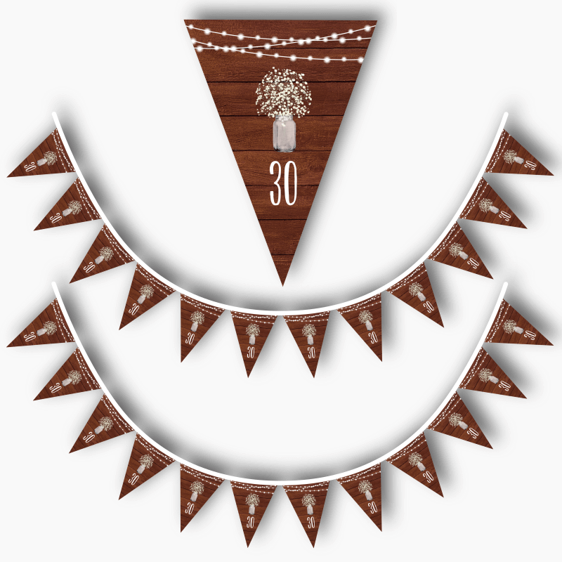 Personalised Rustic Timber &amp; Fairy Lights Birthday Party Flag Bunting