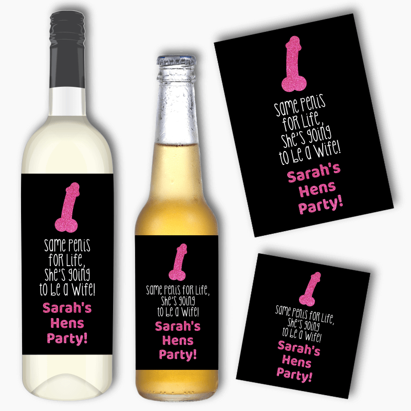 Personalised Same Penis for Life Hens Party Wine &amp; Beer Labels