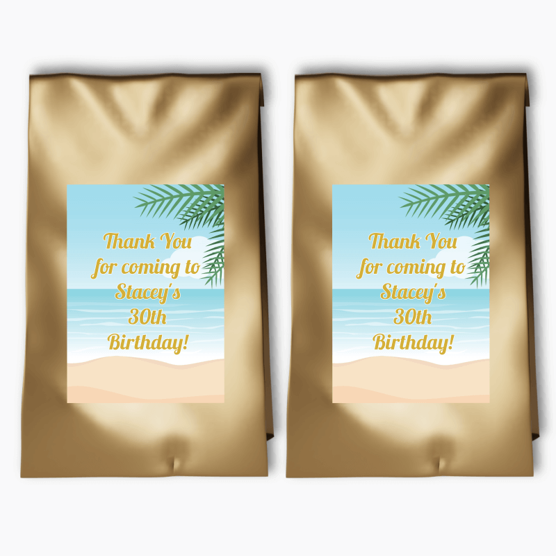 Personalised Sandy Tropical Beach Party Bags &amp; Labels