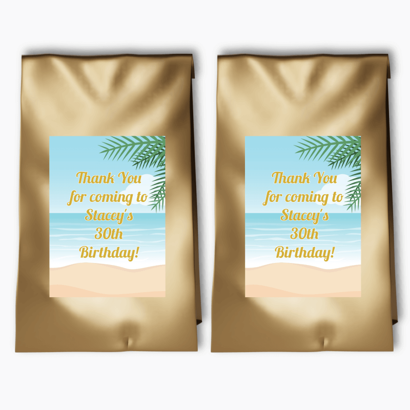 Personalised Sandy Tropical Beach Party Bags & Labels