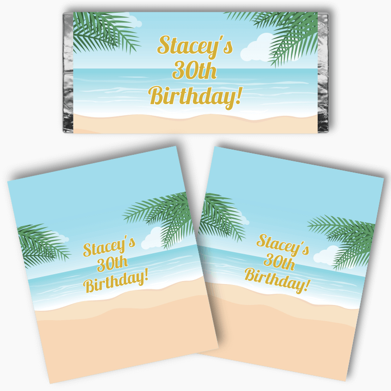 Personalised Sandy Tropical Beach Party Mini Chocolate Labels
