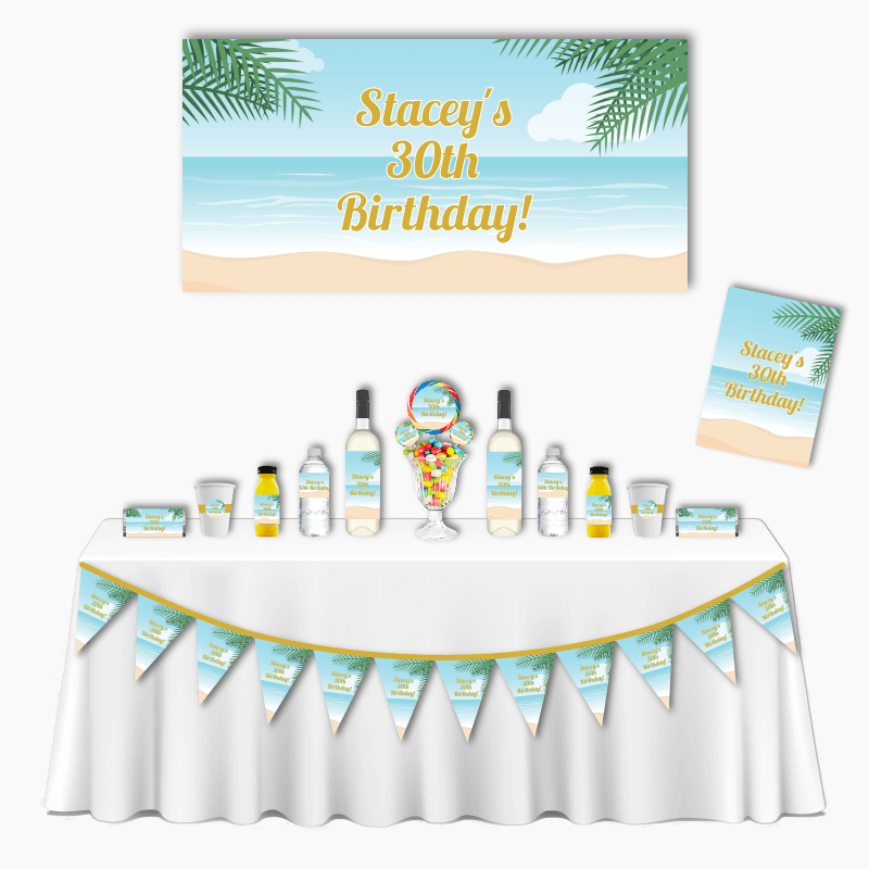Gorgeous Custom Sandy Tropical Beach Party Supplies & Favours - Katie J  Design and Events