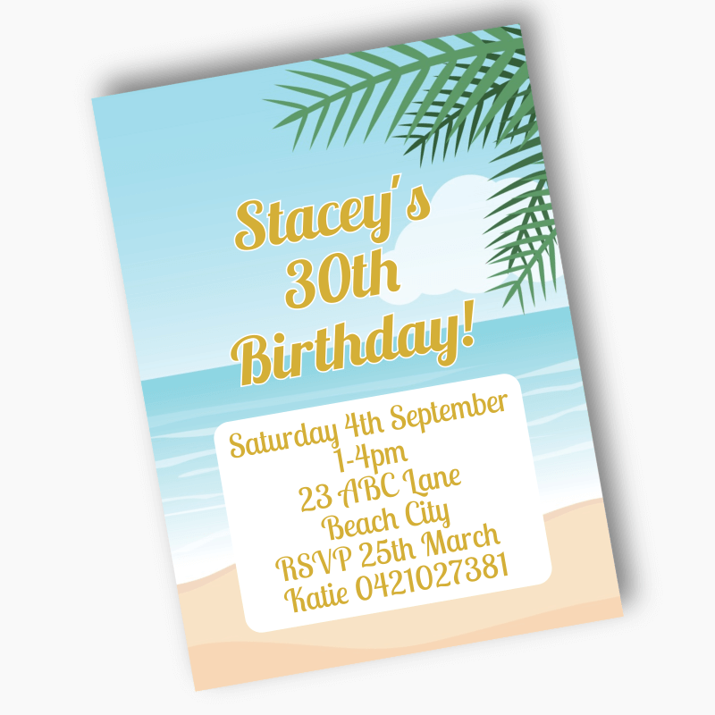 Personalised Sandy Tropical Beach Party Invites