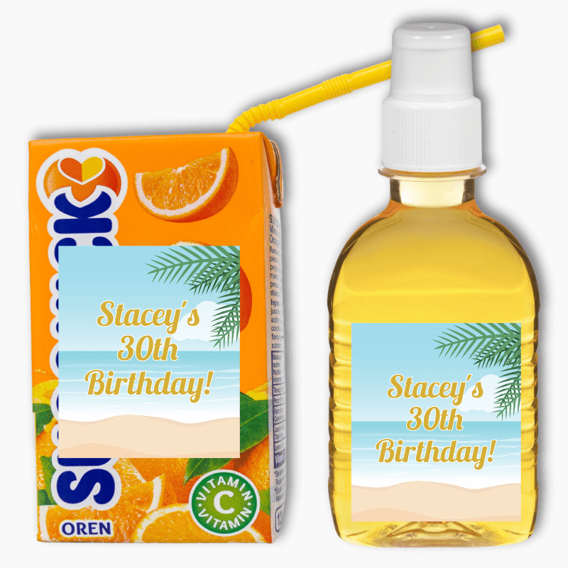 Sandy Print Label Sandy Beach Party Juice & Bubble Stickers | All Occasions - Katie J ...