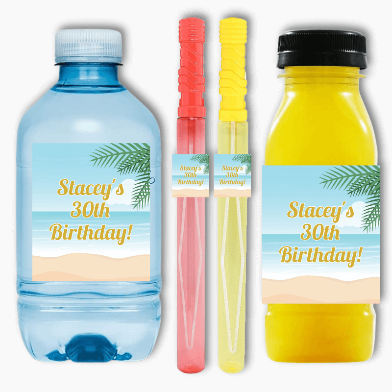 Sandy Tropical Beach Party Rectangle Favour Stickers