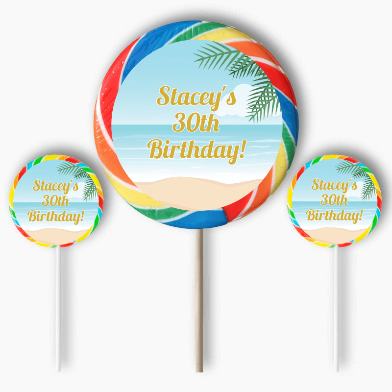 Personalised Sandy Tropical Beach Party Round Stickers